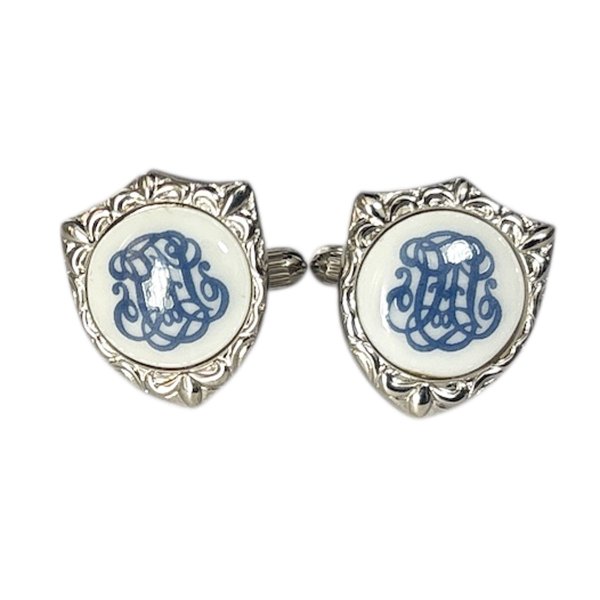 画像1: Swank & Royal Copenhagen スワンク & ロイヤルコペンハーゲン ホワイトブルーデザイン2カフスボタン (1)