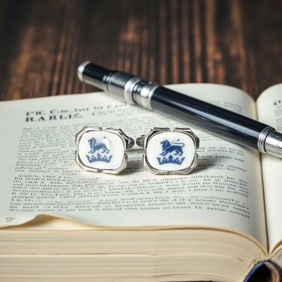 画像2: Swank & Royal Copenhagen スワンク & ロイヤルコペンハーゲン ホワイトブルーライオンカフスボタン