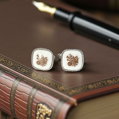 画像2: Swank & Royal Copenhagen スワンク & ロイヤルコペンハーゲン ホワイトブラウンカフスボタン