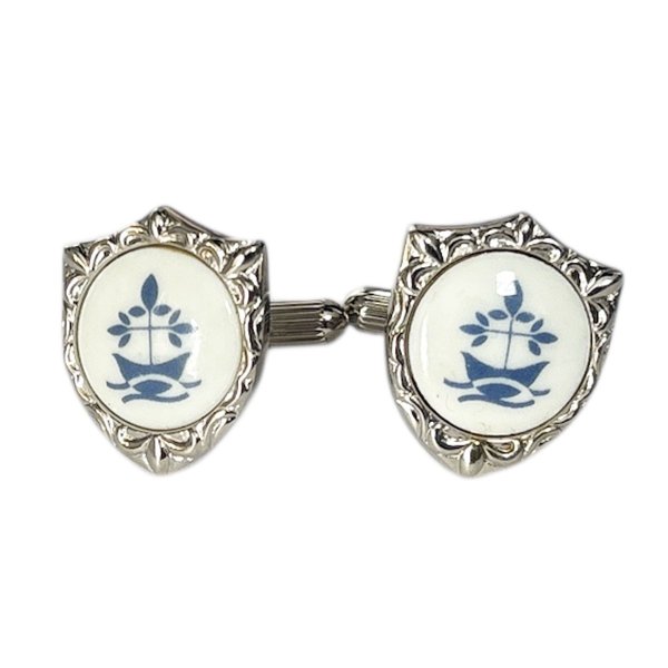 画像1: Swank & Royal Copenhagen スワンク & ロイヤルコペンハーゲン ホワイトブルーデザイン4カフスボタン (1)