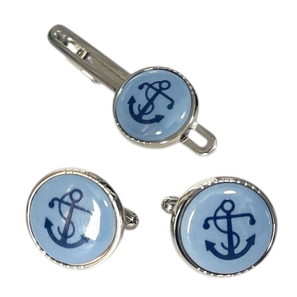 画像1: Swank & Royal Copenhagen スワンク & ロイヤルコペンハーゲン ブルーアンカーカフスボタン・ネクタイピンセット (1)