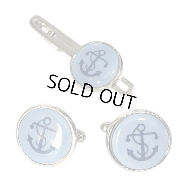 画像1: Swank & Royal Copenhagen スワンク & ロイヤルコペンハーゲン ブルーアンカーカフスボタン・ネクタイピンセット (1)