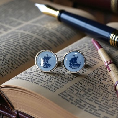 画像2: Swank & Royal Copenhagen スワンク & ロイヤルコペンハーゲン ブルー船カフスボタン