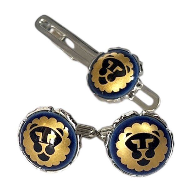 画像2: Swank & Royal Copenhagen スワンク & ロイヤルコペンハーゲン ブルーゴールドライオンカフスボタン・ネクタイピンセット (2)