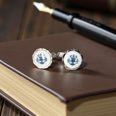 画像2: Swank & Royal Copenhagen スワンク & ロイヤルコペンハーゲン ホワイトブルーデザイン3カフスボタン