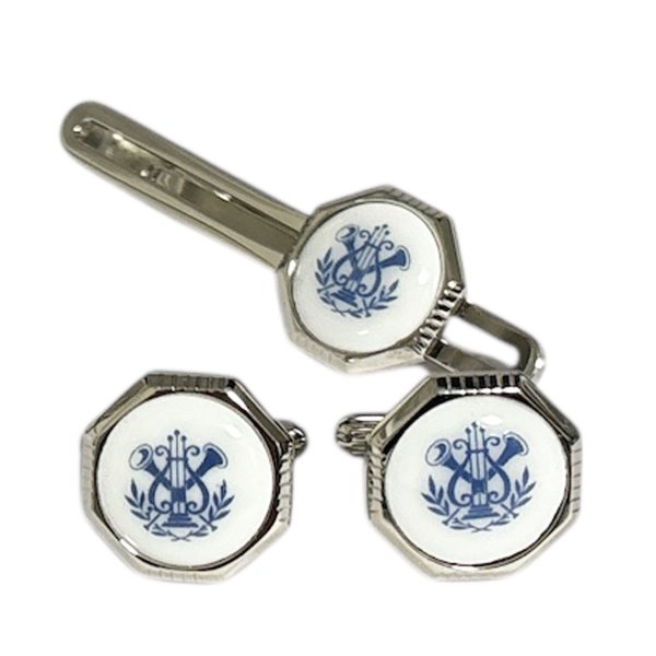 画像1: Swank & Royal Copenhagen スワンク & ロイヤルコペンハーゲン ホワイトブルーデザイン1カフスボタン・ネクタイピンセット (1)