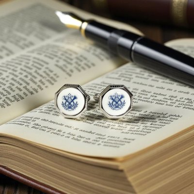 画像2: Swank & Royal Copenhagen スワンク & ロイヤルコペンハーゲン ホワイトブルーデザイン1カフスボタン