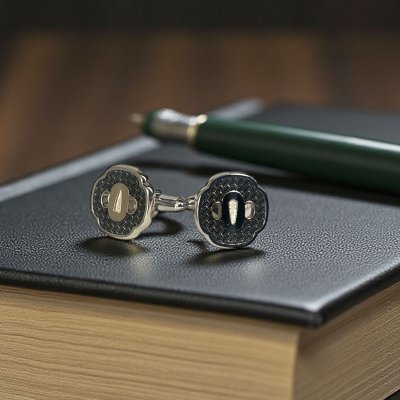 画像2: SWANK スワンク 刀の鍔ブラックカフスボタン