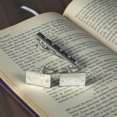 画像1: 定規モチーフカフスボタン・ネクタイピンセット