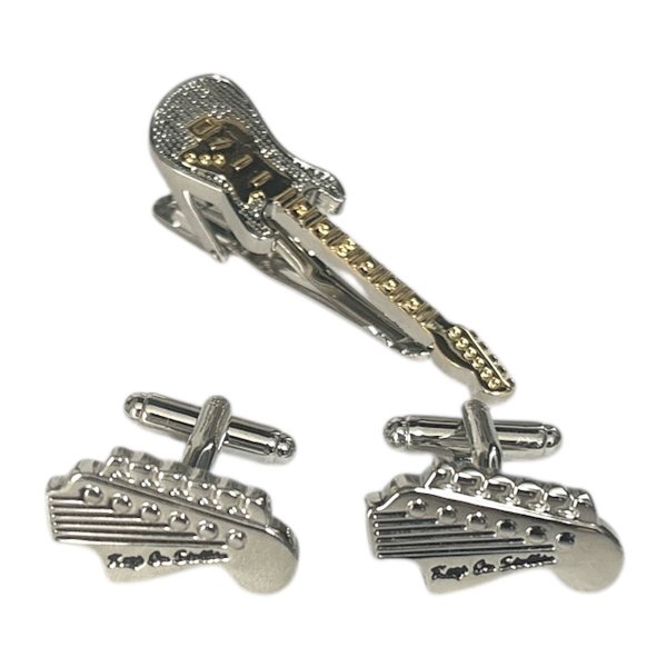 画像1: ギターモチーフカフスボタン・ネクタイピンセット (1)
