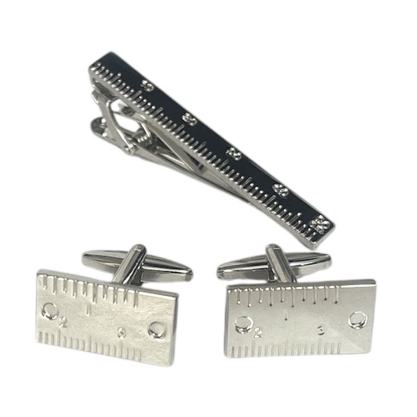 画像1: 定規モチーフカフスボタン・ネクタイピンセット (1)