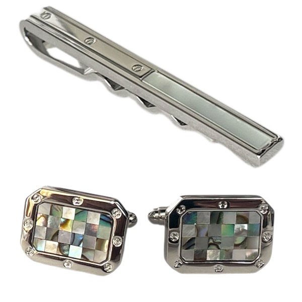 画像1: MOPネクタイピン　アバロンＭＯＰカフスセット (1)