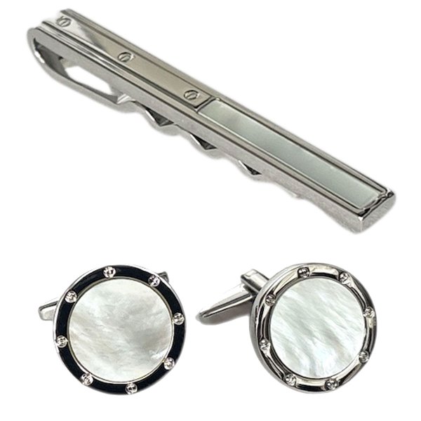 画像1: MOPネクタイピン　ラウンドMOPカフスセット (1)