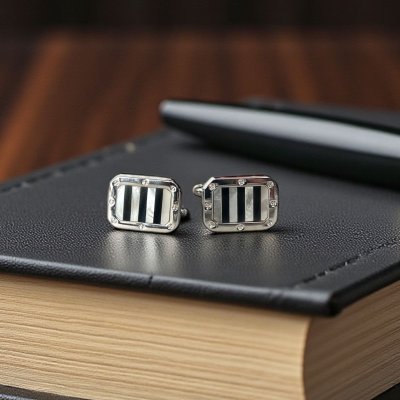 画像2: MOP オニキス ストライプカフスボタン（カフリンクス）