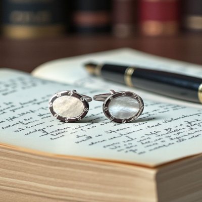 画像2: MOPインレイ・楕円カフスボタン（カフリンクス）