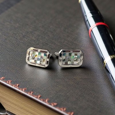 画像2: MOPアバロンチェックカフスボタン（カフリンクス）