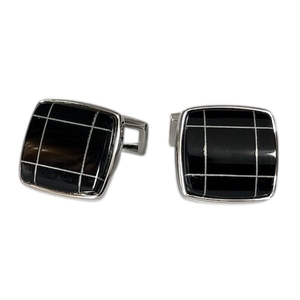 画像1: オニキスシルバーラインカフスボタン（カフリンクス） (1)