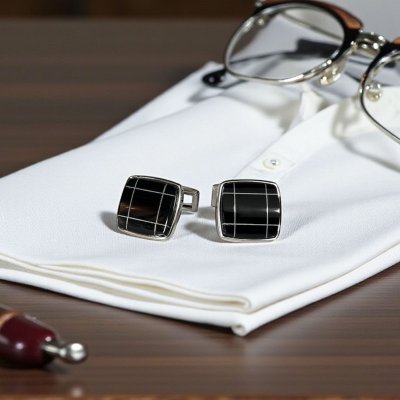 画像2: オニキスシルバーラインカフスボタン（カフリンクス）