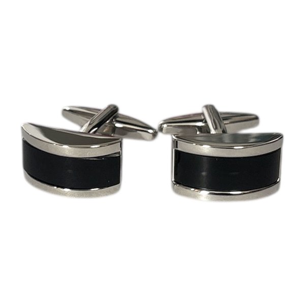 画像1: ブラックオニキス・カービングカフスボタン（カフリンクス） (1)