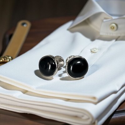 画像2: ラウンドオニキスカフスボタン（カフリンクス）