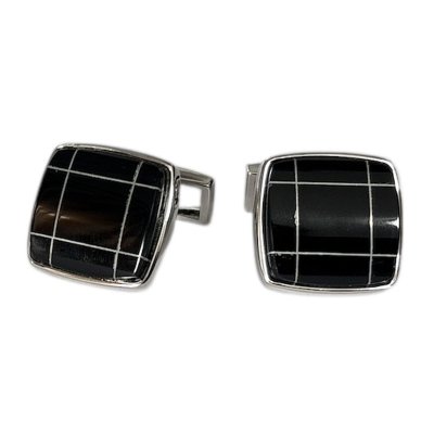 画像2: オニキスネクタイピン　オニキスシルバーラインカフスセット