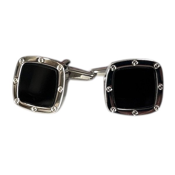画像1: ブラックオニキスインレイ・スクエアーカフスボタン（カフリンクス） (1)