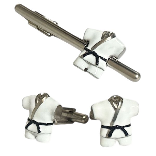 画像1: 柔道着カフスボタン・ネクタイピンセット (1)