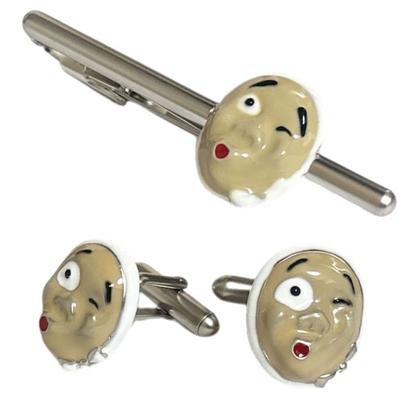 画像1: ひょっとこカフスボタン・ネクタイピンセット (1)