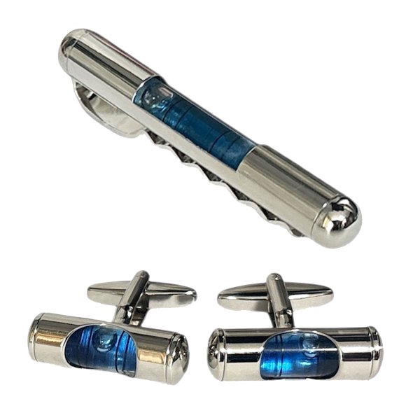 画像1: 水準器（青）　カフス、タイピンセット (1)