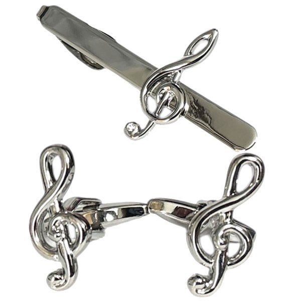 画像1: ト音記号カフス　ネクタイピンセット (1)