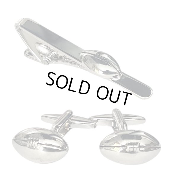 画像1: ラグビーボールカフス　ネクタイピンセット (1)