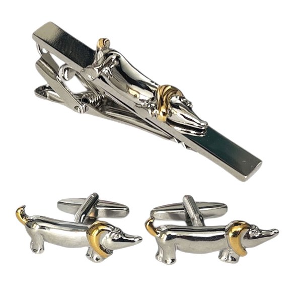 画像1: ダックスフンドカフス タイピンセット (1)