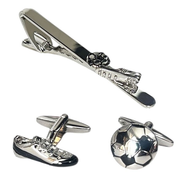 画像1: サッカーカフス　ネクタイピンセット3 (1)