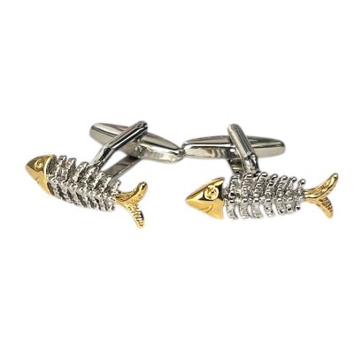 画像2: 魚の骨モチーフカフス　ネクタイピンセット
