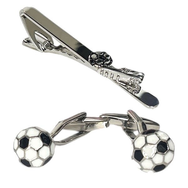 画像1: サッカーカフス　ネクタイピンセット１ (1)