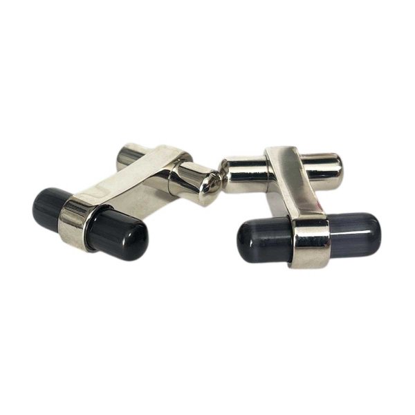 画像1: ブラックキャッツアイスティックカフスボタン（カフリンクス） (1)