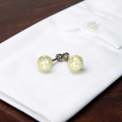 画像2: モザイクホワイトシェルボールカフスボタン（カフリンクス）