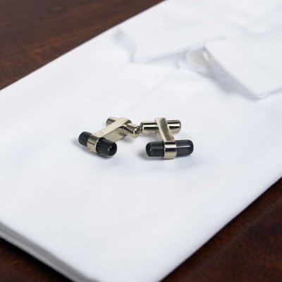 画像1: ブラックキャッツアイスティックカフスボタン（カフリンクス）