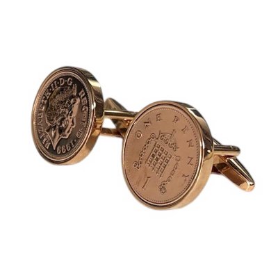 画像2: ピンクゴールド英国1ペニー硬貨カフスボタン
