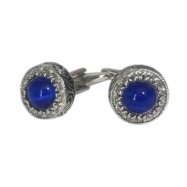 画像1: ラウンドブルーキャッツアイストーンカフスボタン (1)