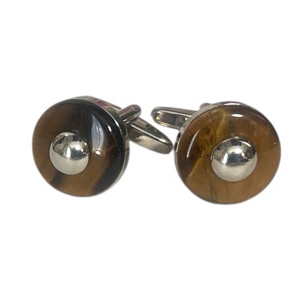 画像1: ラウンドタイガーアイ＆シルバーカフスボタン (1)