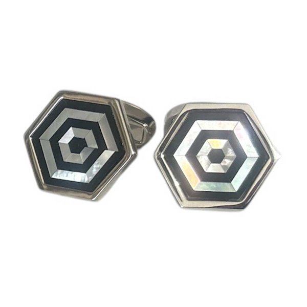 画像1: ヘキサゴンMOPオニキスカフスボタン (1)
