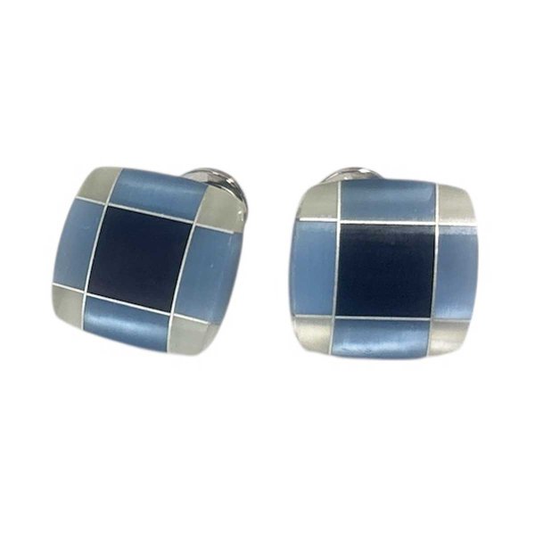画像1: ブルーネイビーキャッツアイカフスボタン（カフリンクス） (1)