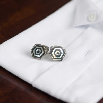 画像2: ヘキサゴンMOPオニキスカフスボタン