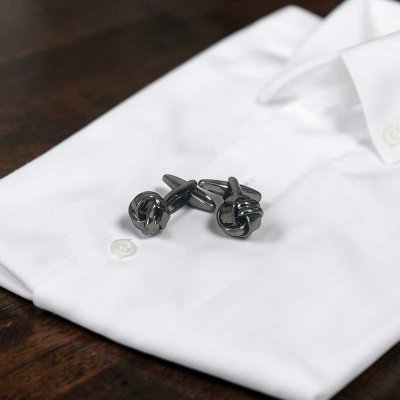 画像2: ガンメタフラットツインケーブルカフスボタン（カフリンクス）