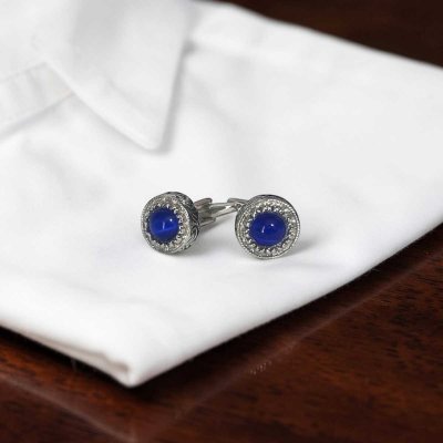 画像2: ラウンドブルーキャッツアイストーンカフスボタン