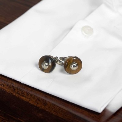画像2: ラウンドタイガーアイ&シルバーカフスボタン