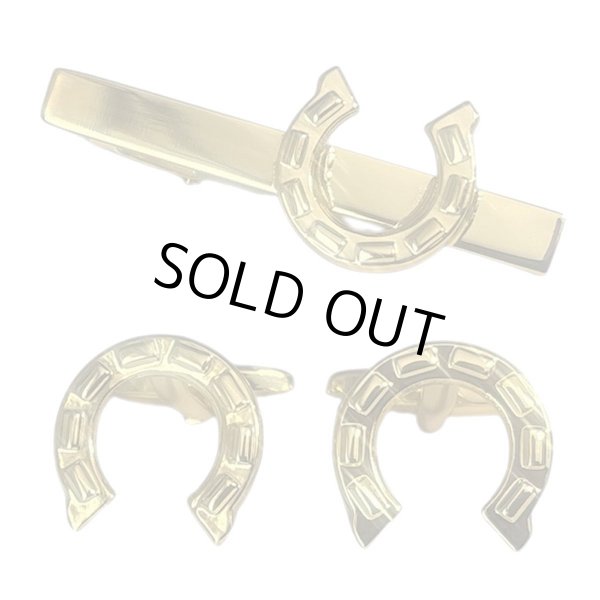 画像1: ゴールド馬蹄カフスボタン・ネクタイピンセット (1)