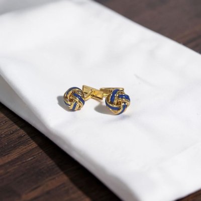 画像2: ブルーライン入ゴールドノットカフスボタン（カフリンクス）