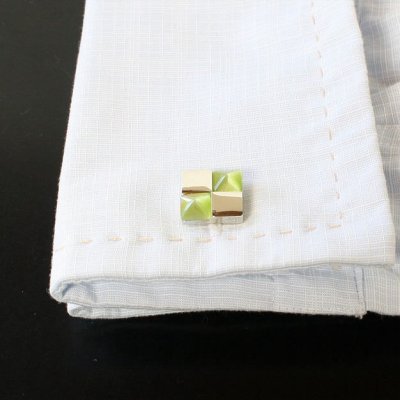 画像3: グリーンキャッツアイ ポインターカフスボタン（カフリンクス）